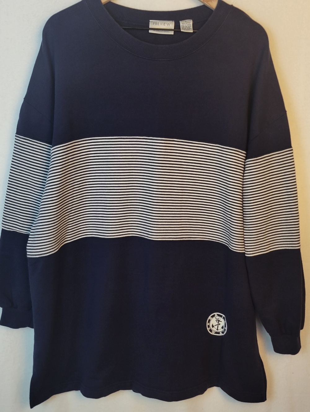 VTG 90s Preview International Navy Striped Nautical Sweatshirt L Oversized